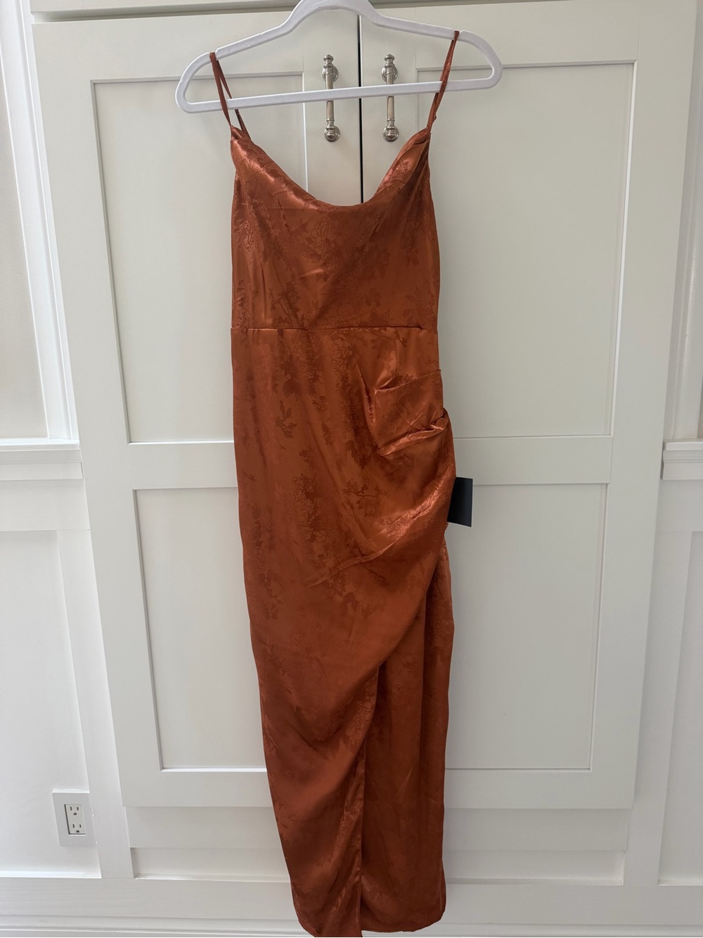 Lulu's Burnt Orange Satin Slip Maxi Dress with Cowl Neck - Picture 2 of 3